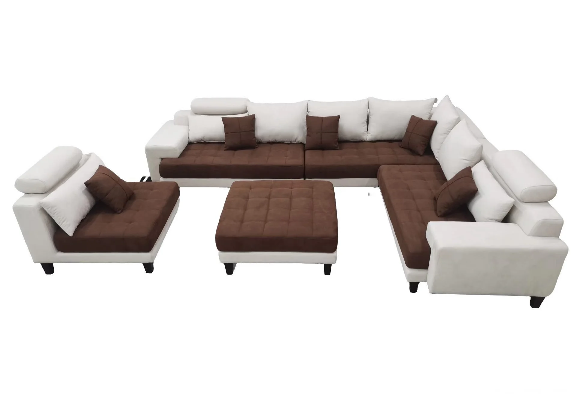 S150DNEF 5pc. Cream and Dark Brown finish microfiber fabric sectional sofa set with reversible corner sofa