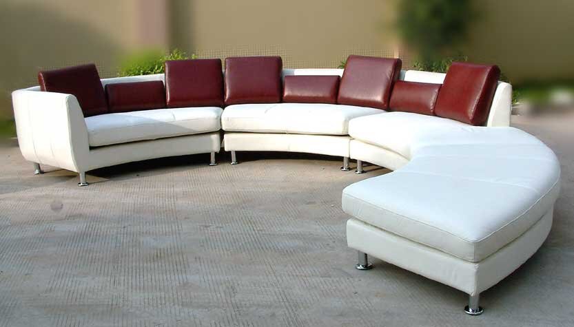 Round Sectional Leather Sofa Set