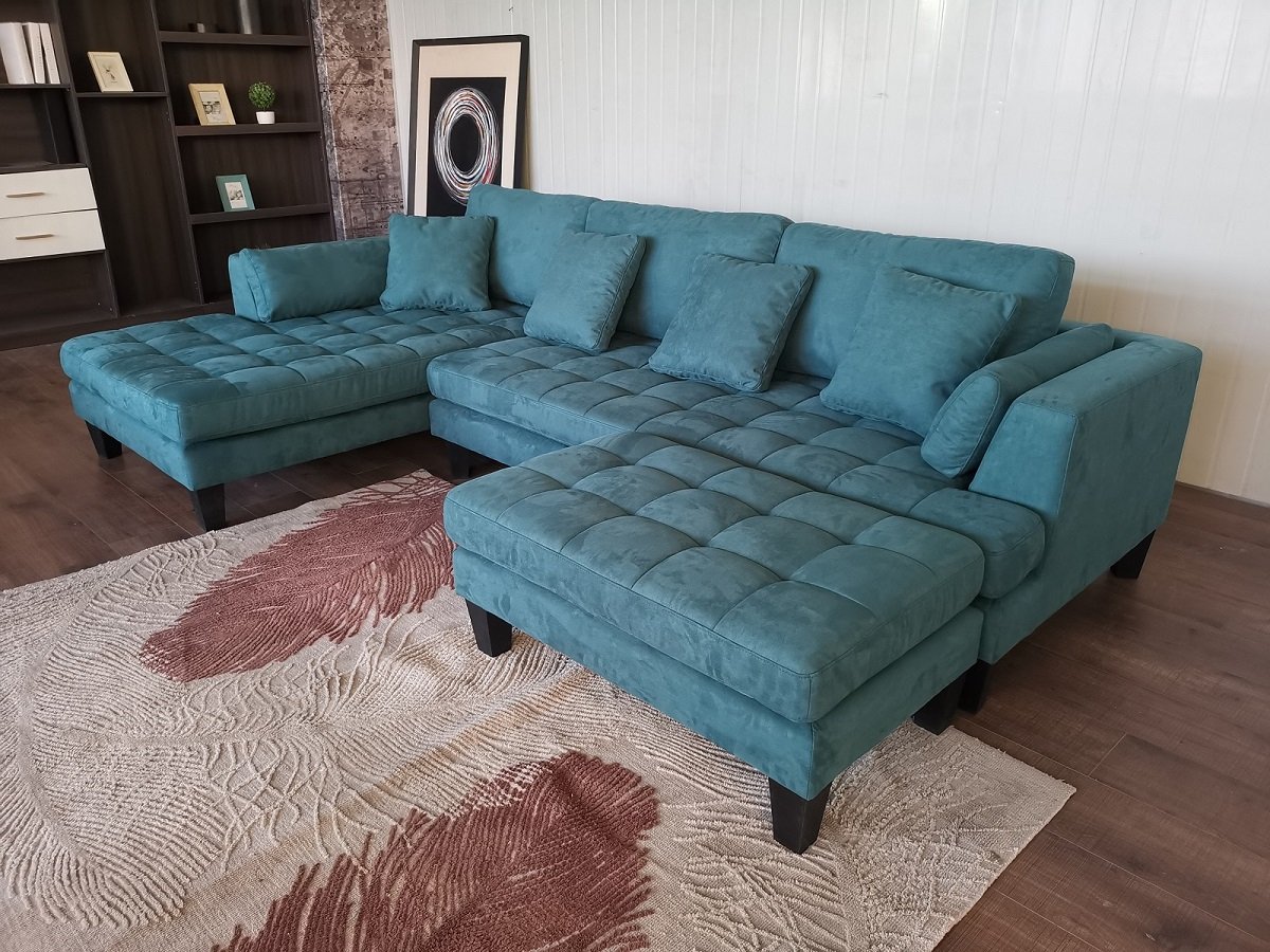 S168ltb 3pc Contemporary Dark Teal Blue Microfiber Fabric Sectional Couch Sofa Chaise Ottoman Stendmar