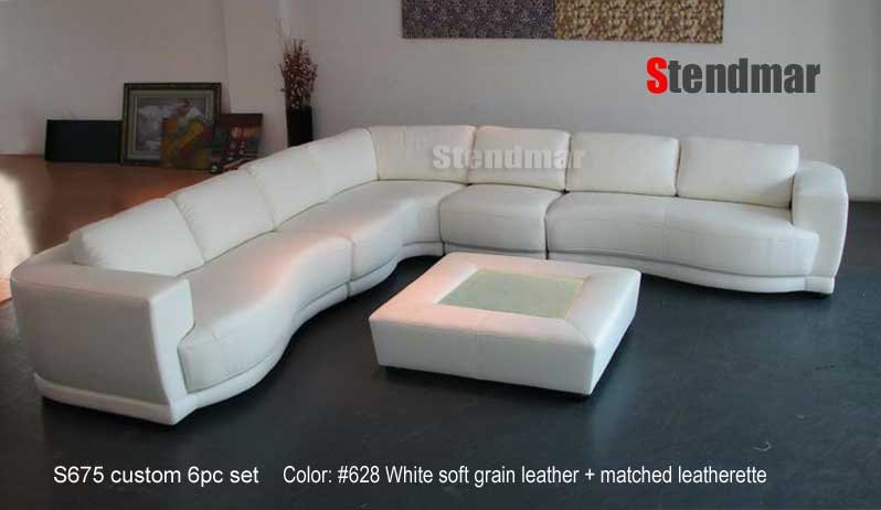 S675 6pc Curved Leather Sectional Sofa