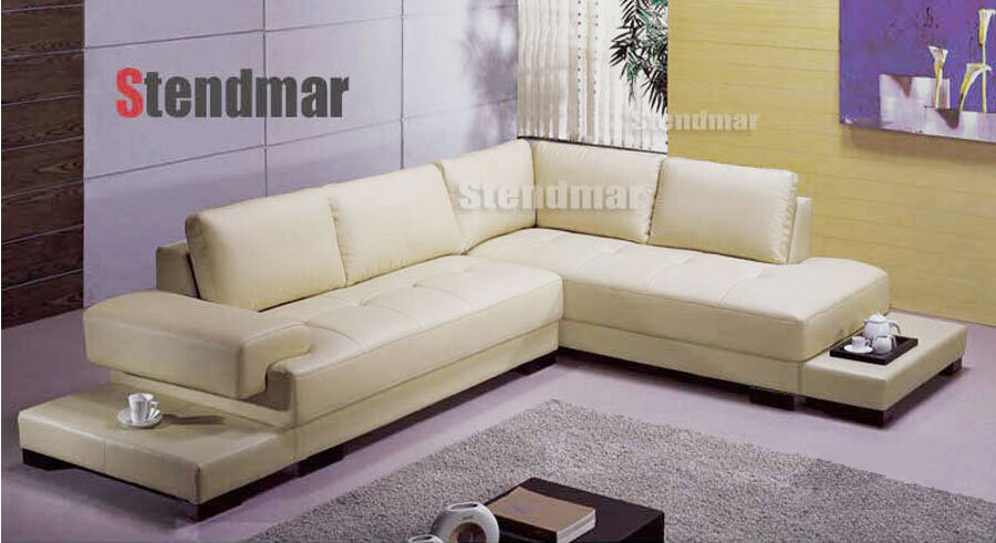 S1035 2pc. L Shape Sectional Leather Sofa Set with 2 side low tables —  Stendmar