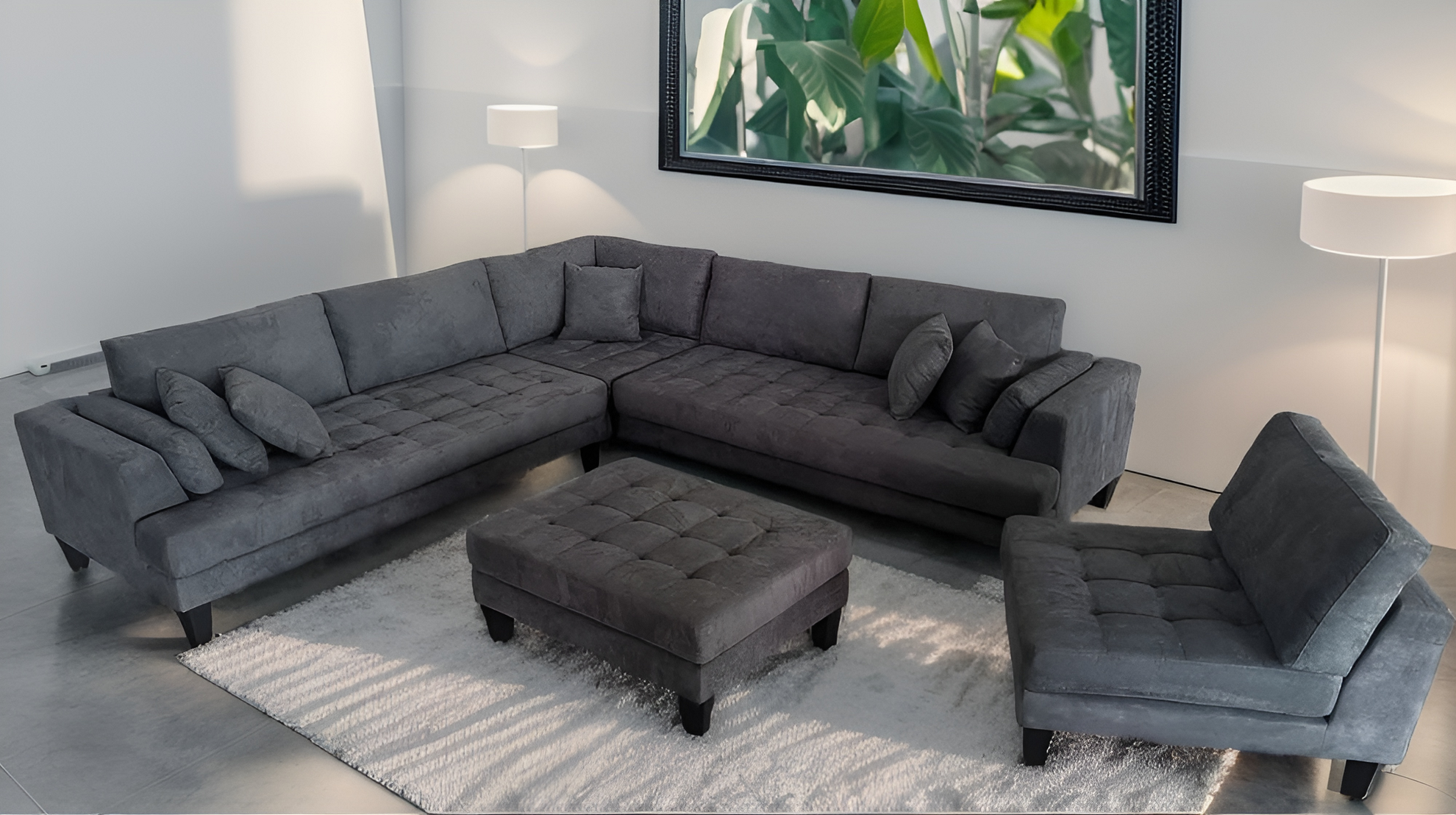 Dark Gray Microfiber Sectional Sofa Set