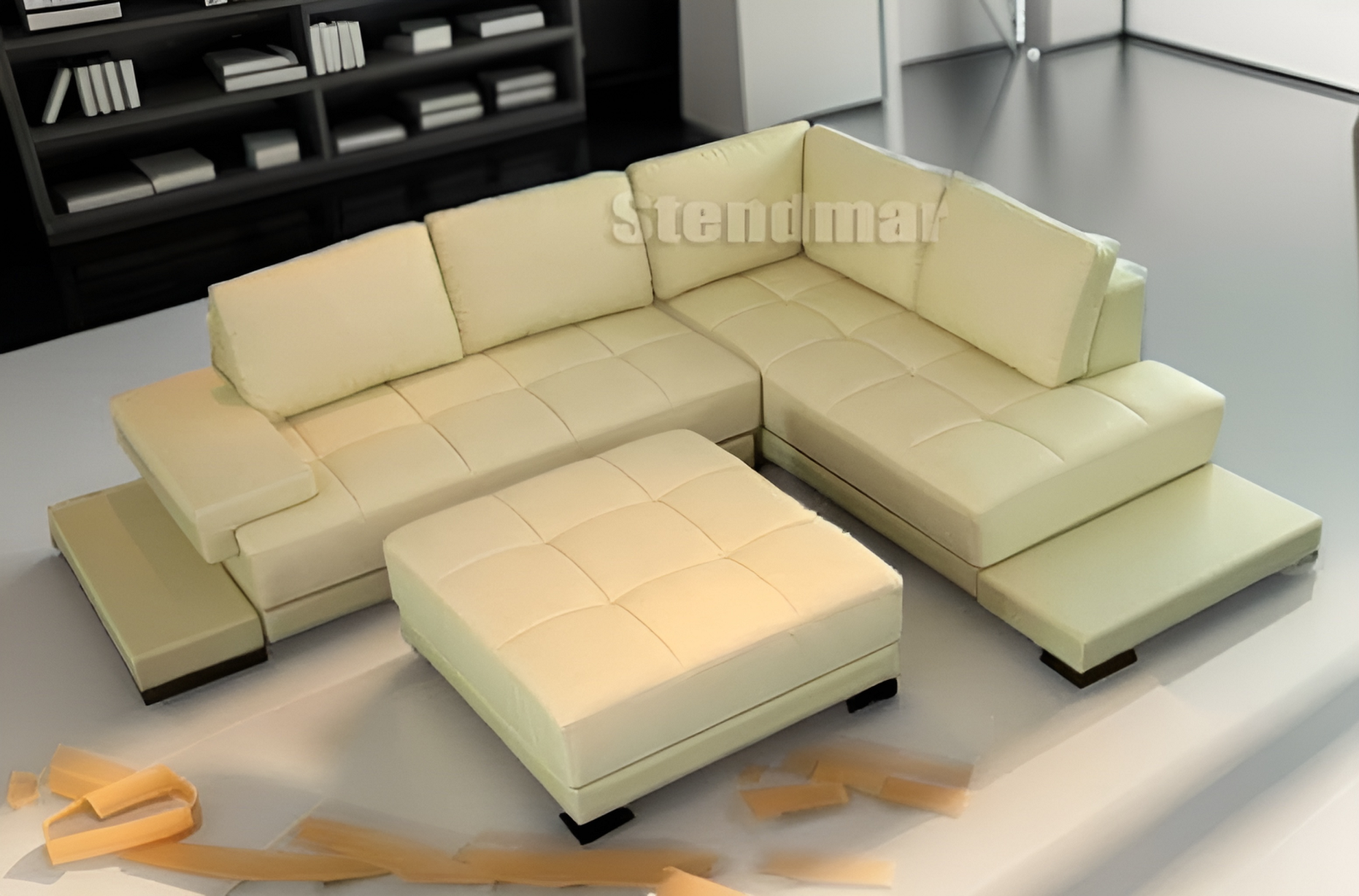 S1035 2pc. L Shape Sectional Leather Sofa Set with 2 side low tables —  Stendmar
