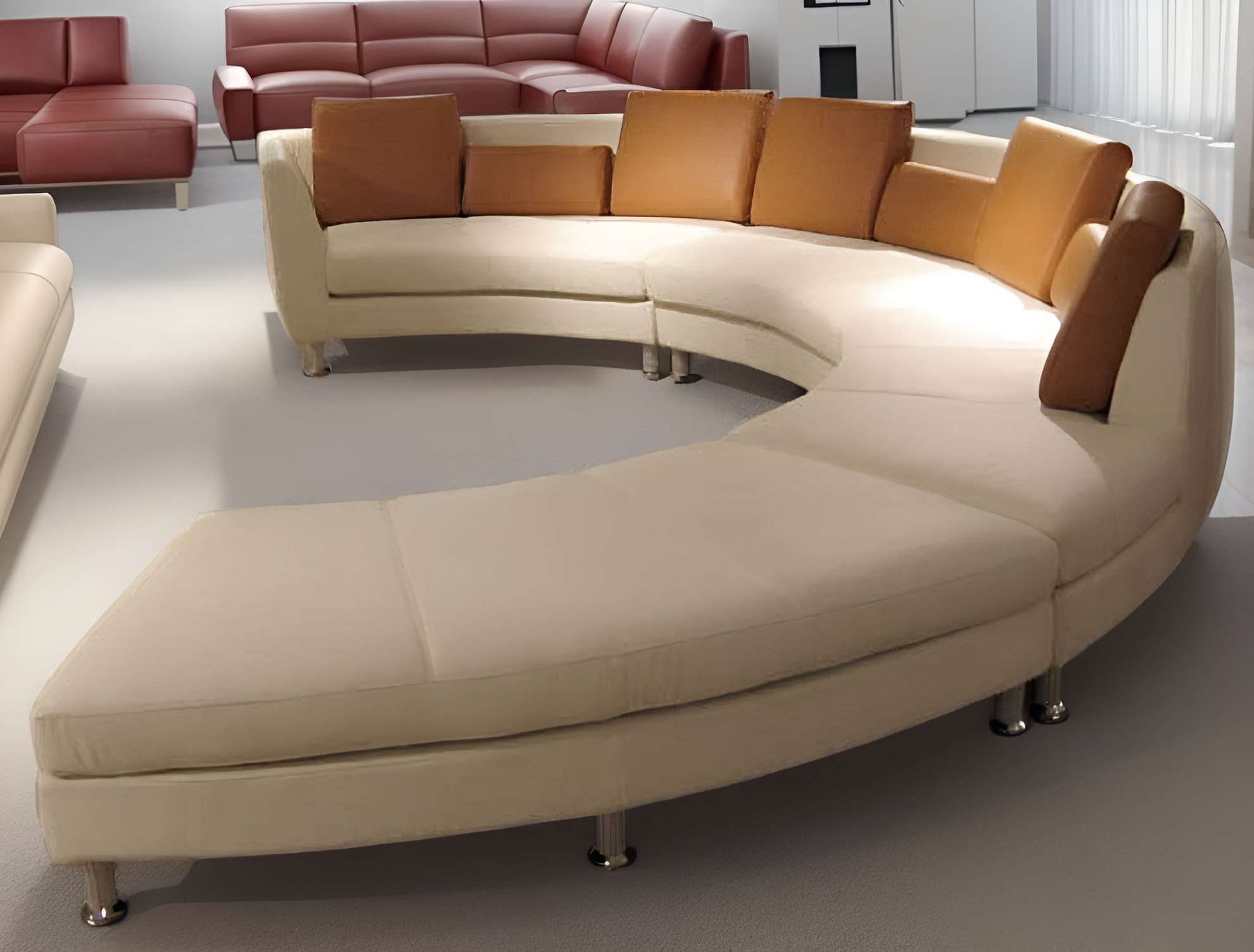 Round Sectional Leather Sofa Set