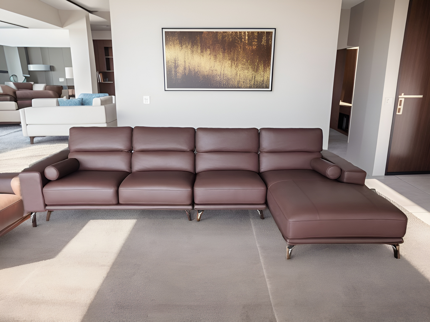 S670C 3-Piece Modern Leather Sectional Sofa Set With Adjustable Headrests