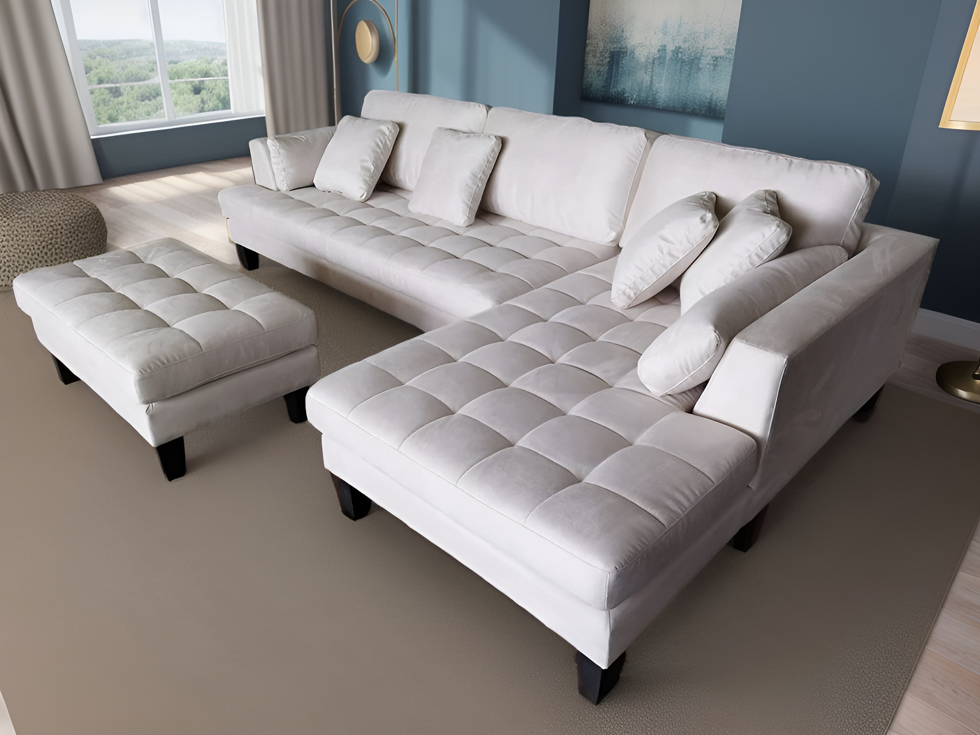 Modern Microfiber Sectional Sofa Set