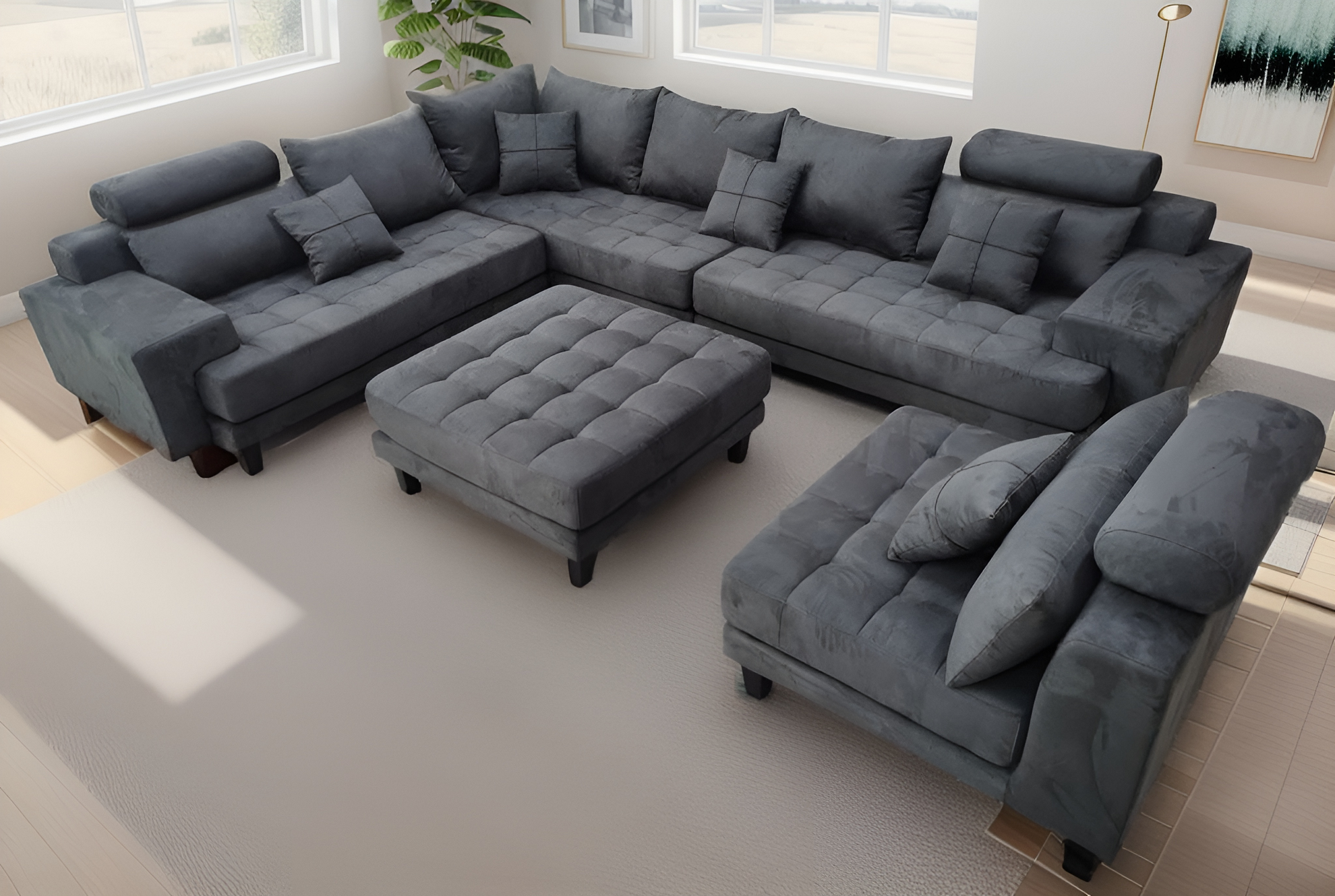 Reversible Sectional Fabric Sofa Set