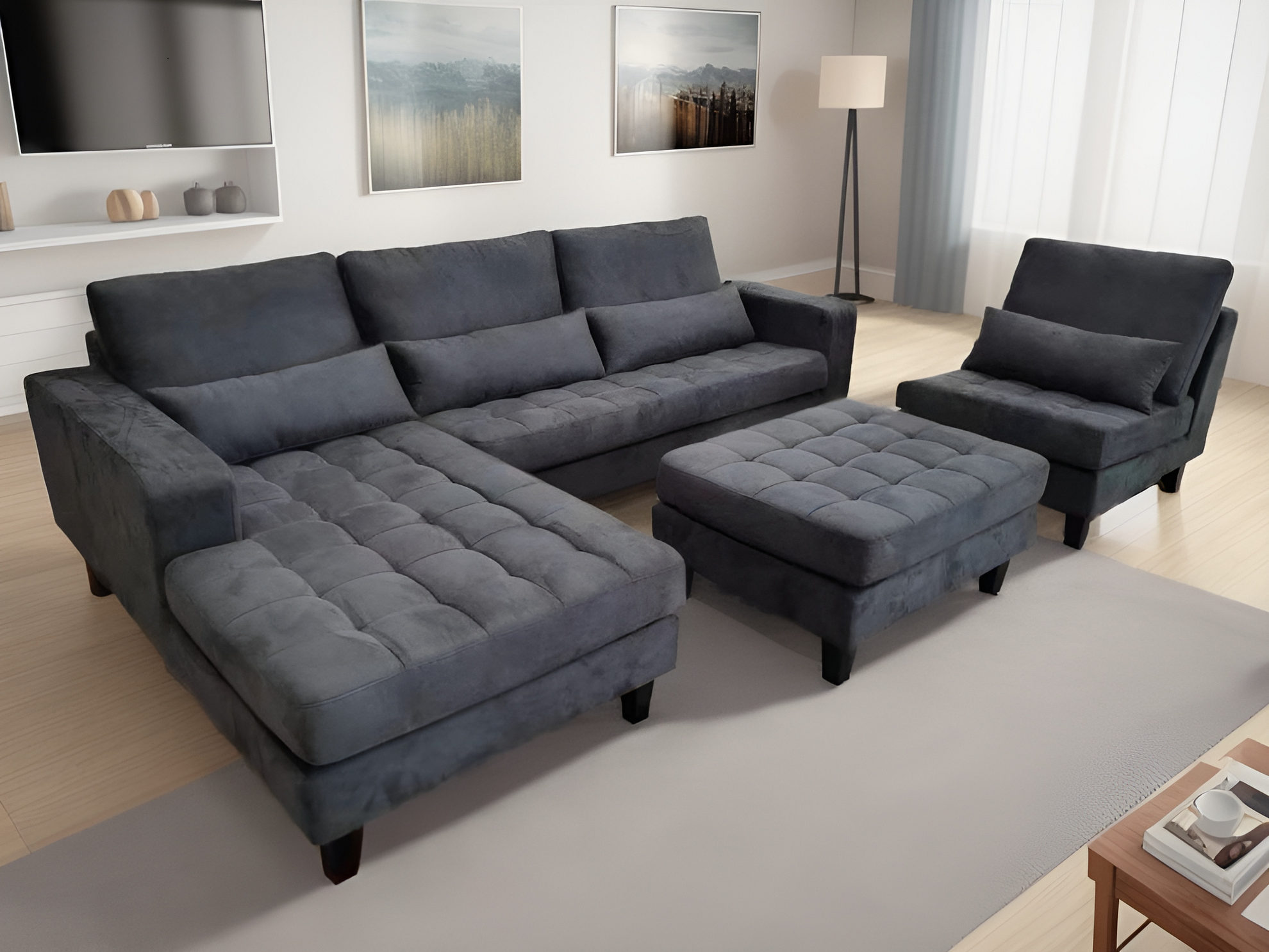 Microfiber Sectional Sofa Couches Set