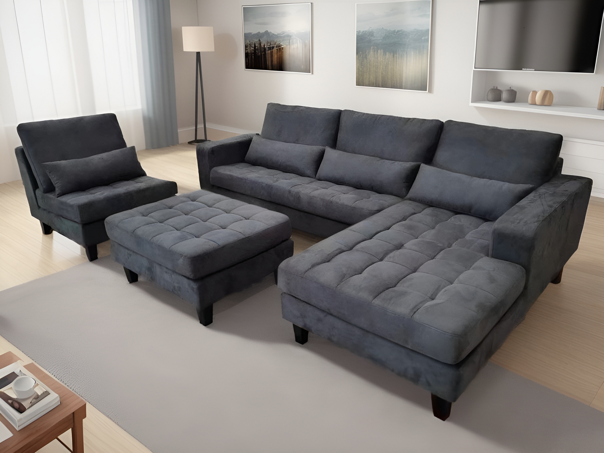 Dark Grey Microfiber Sectional Sofa Set
