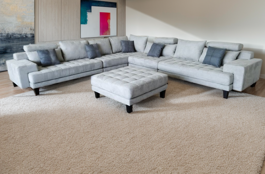 S150D20 5pc. Light Gray Reversible Microfiber Fabric Sofa Set — Stendmar