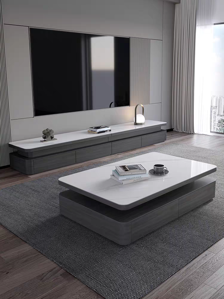 living room grey tv tray set Light Grey Grey Coffee Table And Tv Unit Cue TV Unit Coffee Table Set,  160/120cm,