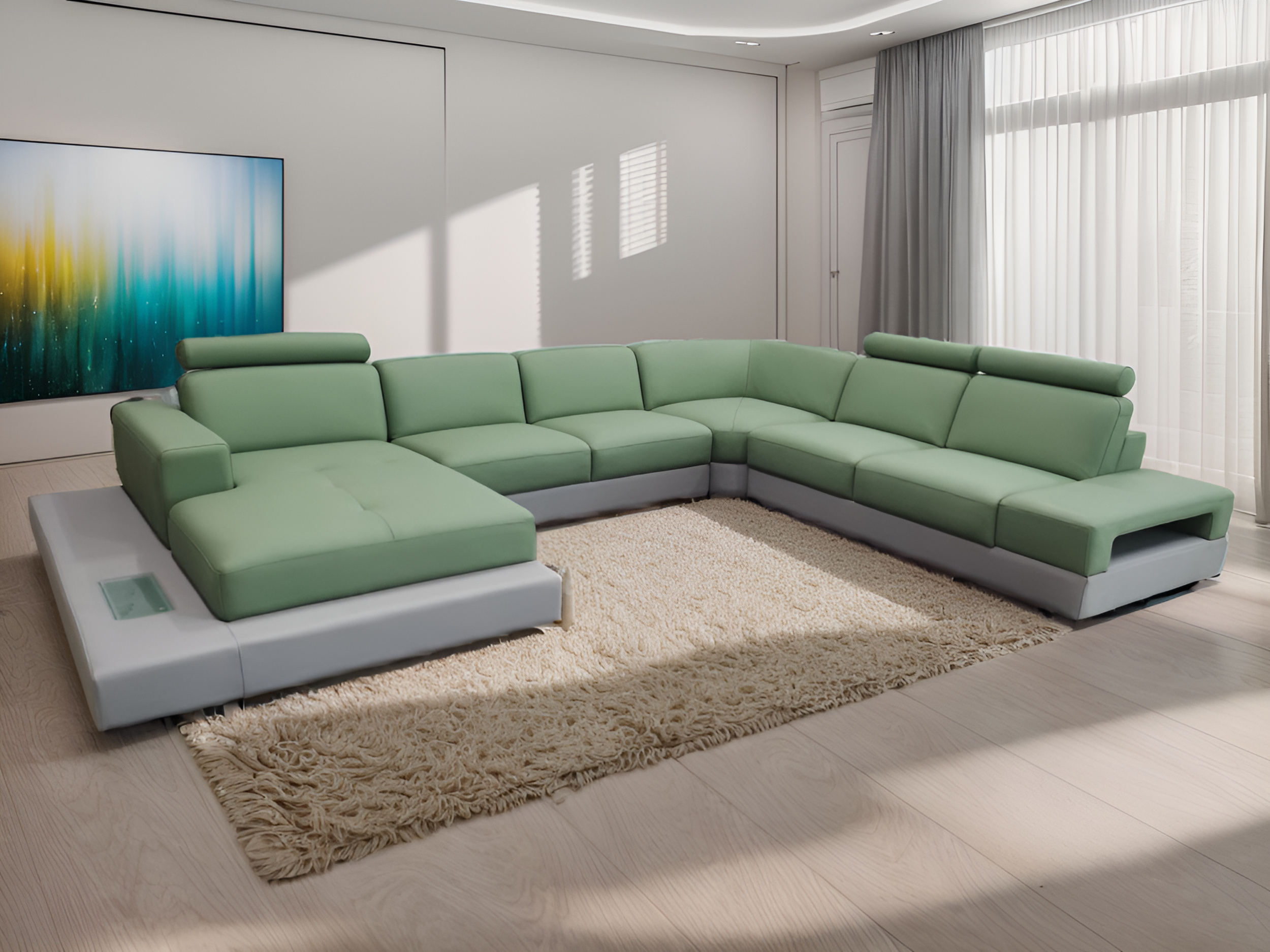 S1006 4PC. SECTIONAL LEATHER SOFA SET WITH SIDE TABLE PANEL