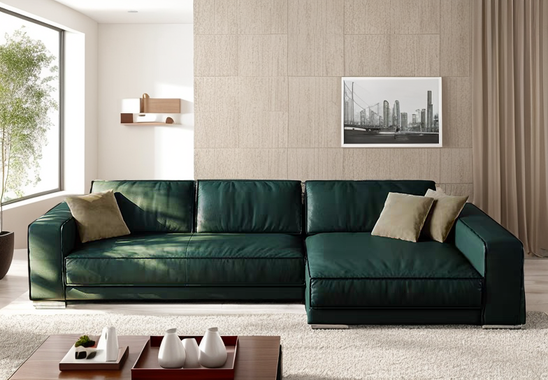 S9508  2PC. SECTIONAL LEATHER SOFA SET  WIDE CHAISE