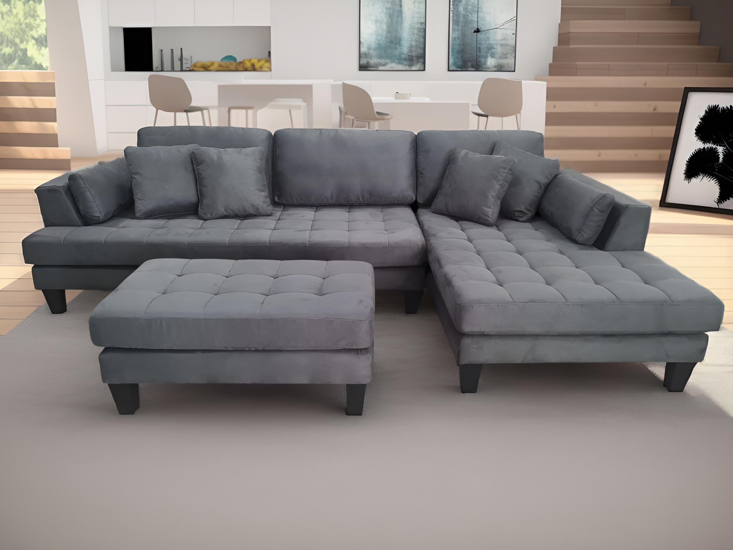 2pc Contemporary Dark Grey Microfiber Fabric Sectional Couch Sofa S168RDG