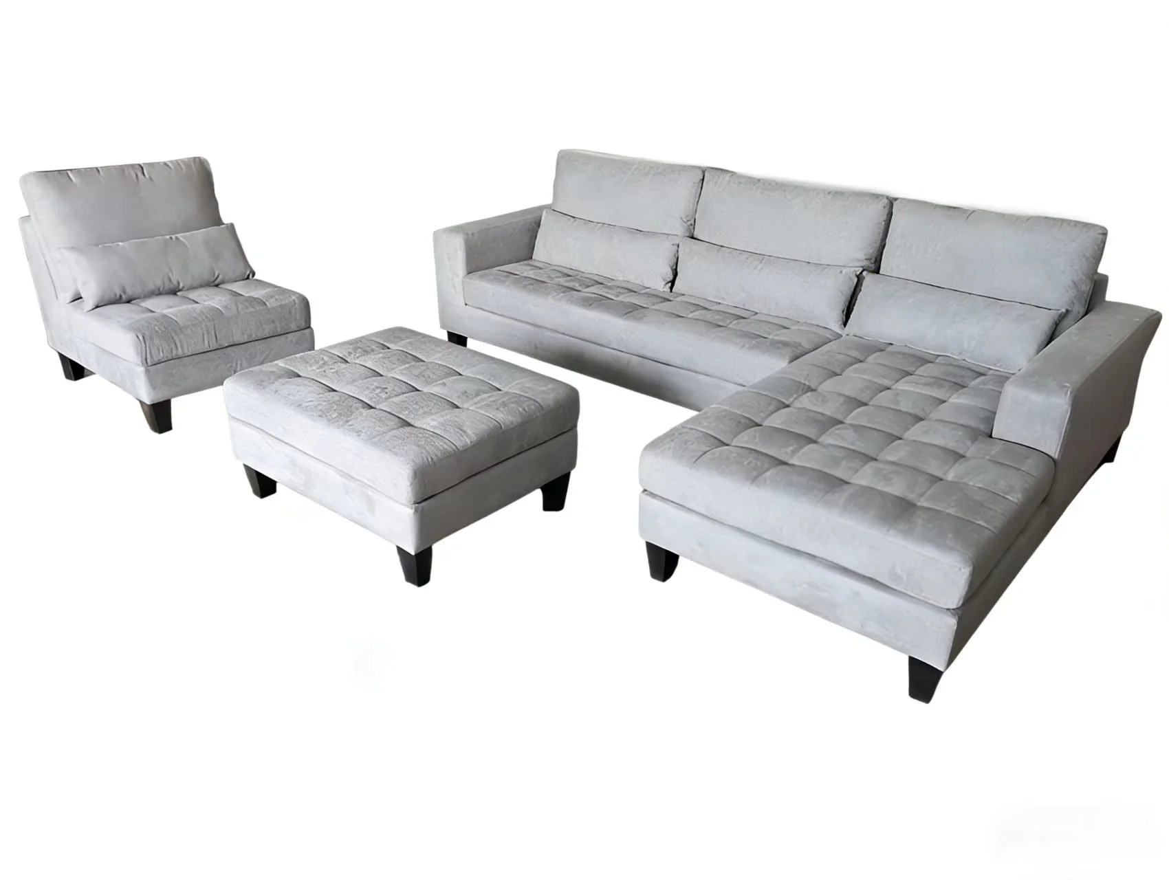 S6839RG 4-Piece Modern High Back Grey Microfiber Sectional Couch Sofa Set