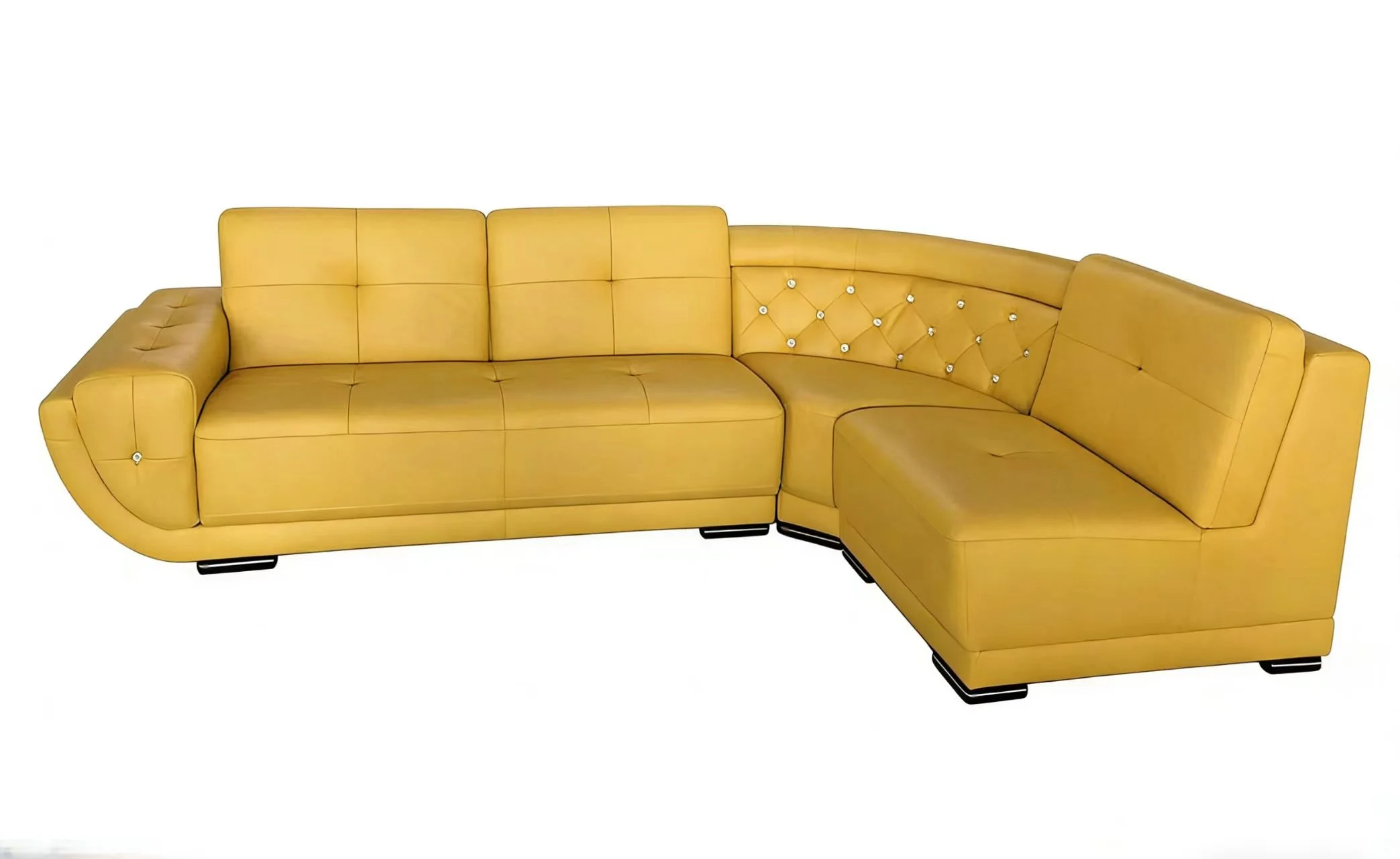 SA3602B 4pc. Victorian Style Sectional Leather Sofa Couch Set With Curved Back Corner Crystal Buttons
