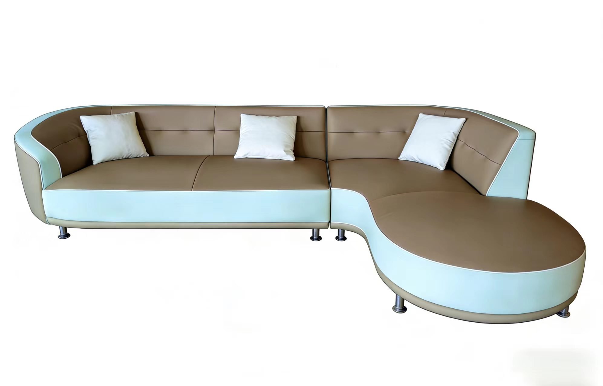 S89 2p. Sofa with Rounded end  chaise Sectional Leather Sofa Set