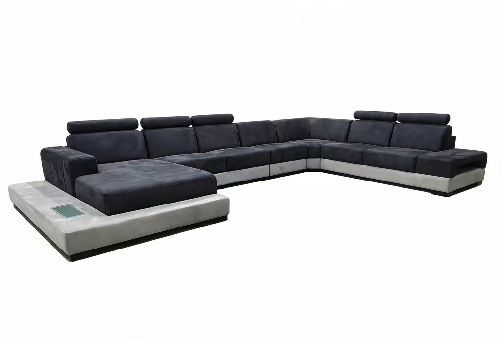 S1006M 5pc. U Shaped grey and dark grey finsih microfiber fabric sectional sofa set