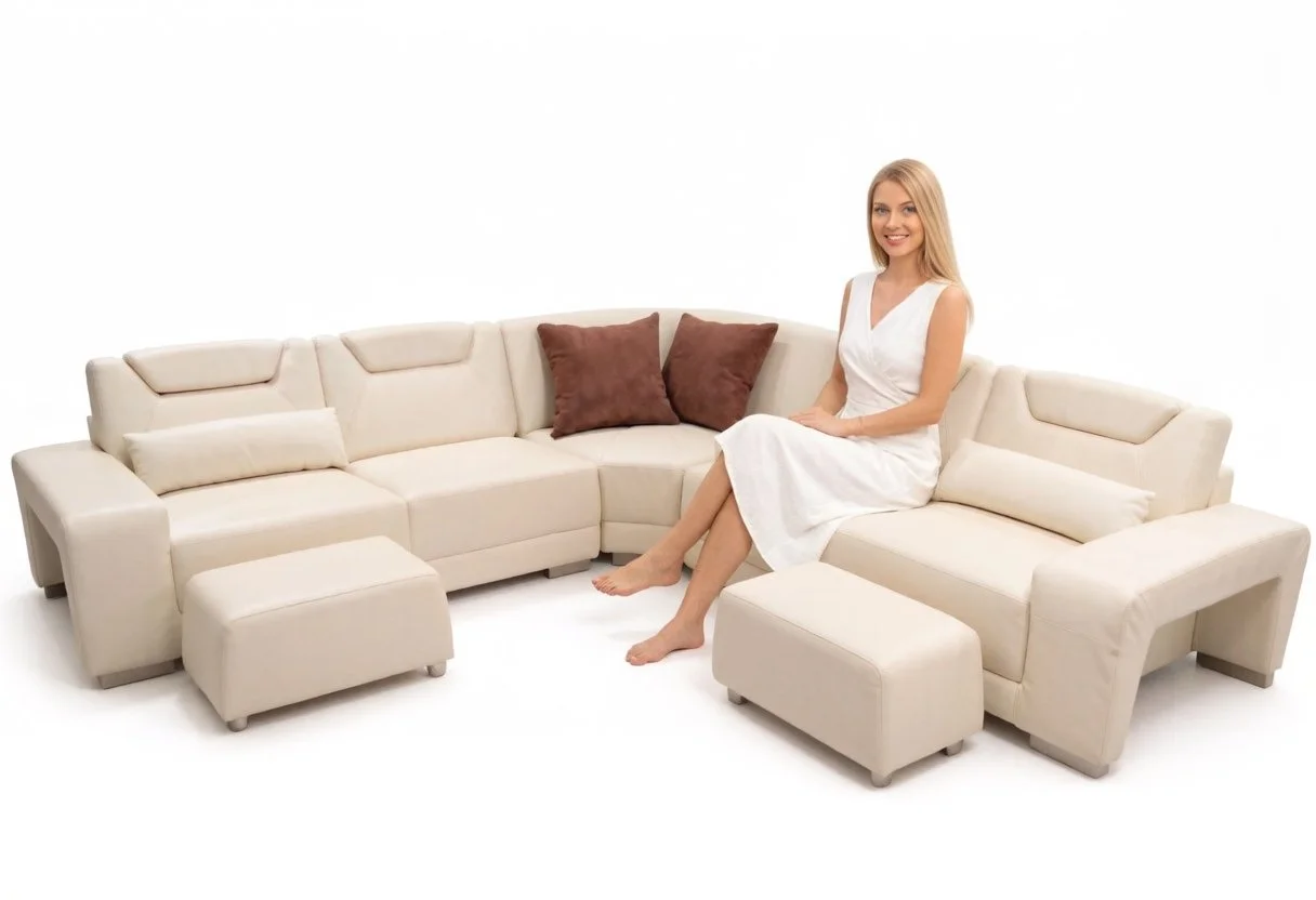6PC U Shape Microfiber Sectional Sofa Set S1022M included 2 stools and adjustable headrests