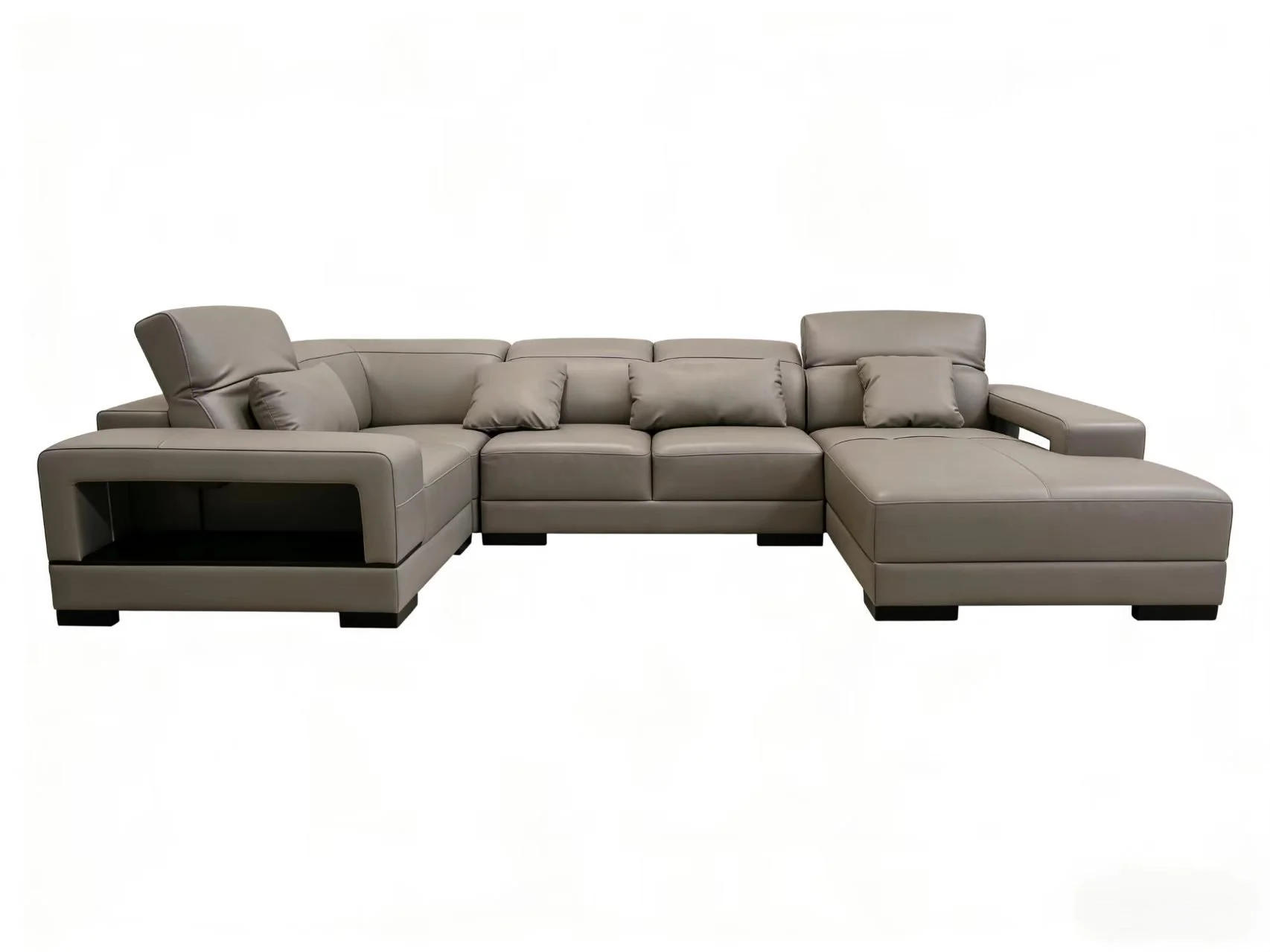 S1013 4pc. U shape Sectional Leather Sofa Set with side table and bookshelf