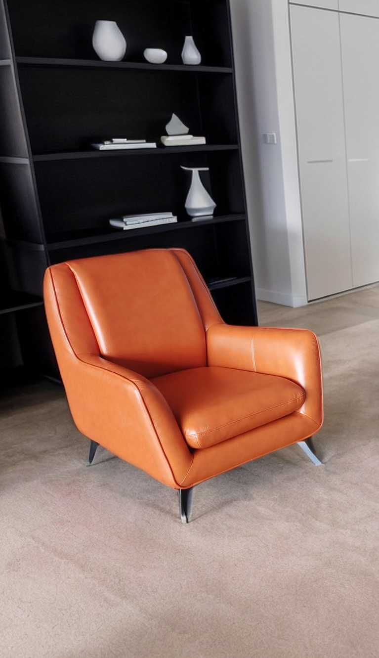 1PC Orange Leather Arm with High Back Modern Accent chair