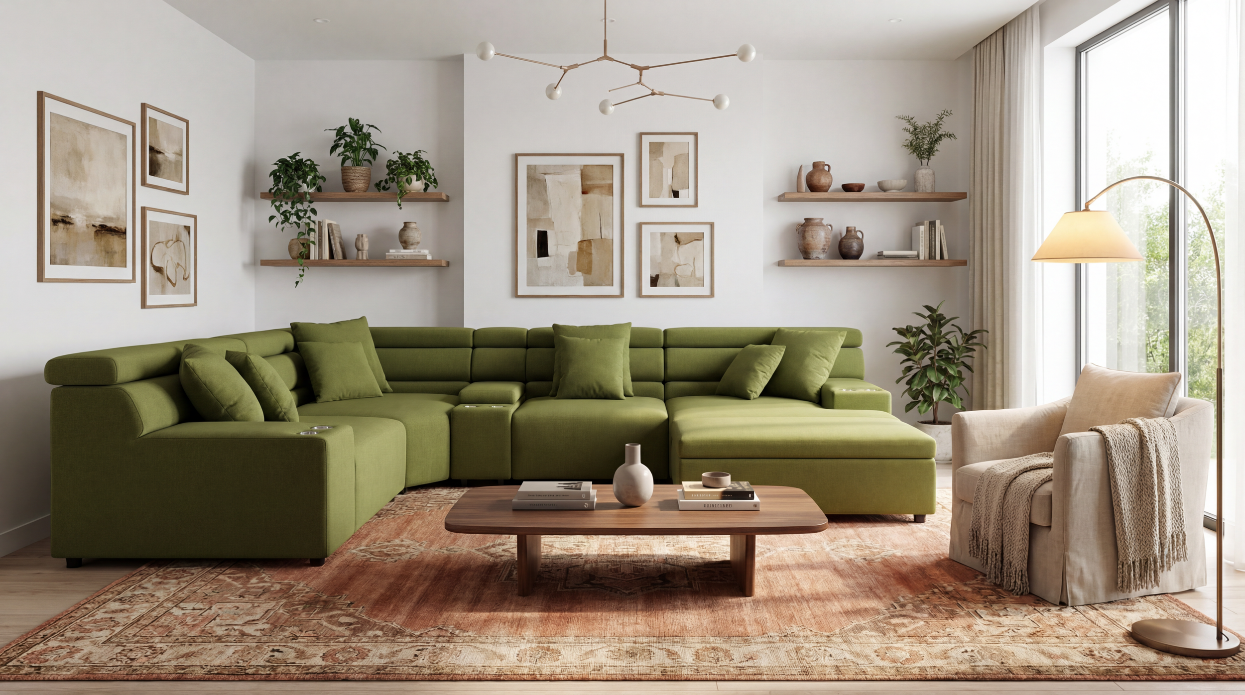 S2620 7pc. Line Fabric Sectional Sofa Set with armrest table