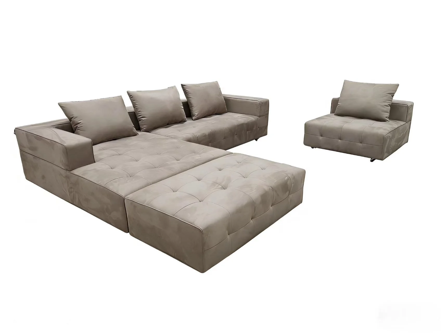 S8802L 4pc 120-160" Modern Khaki Finish Microfiber Sectional Couch Sofa