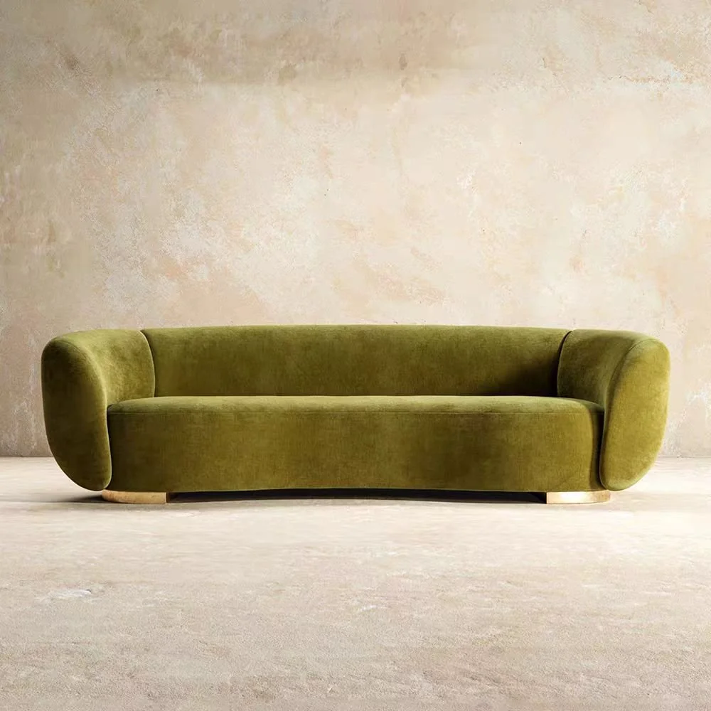 S2702 Modern Franch  Style Mustard Green Velvet Sofa