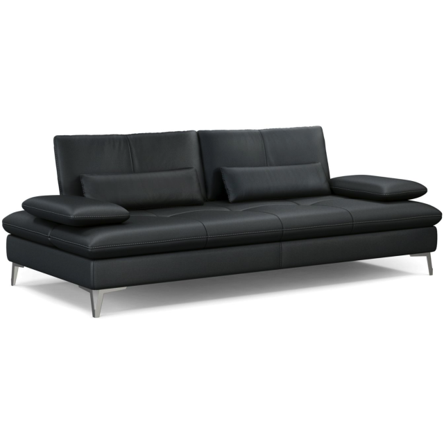 3-Seater Black Leather Sofa Couch