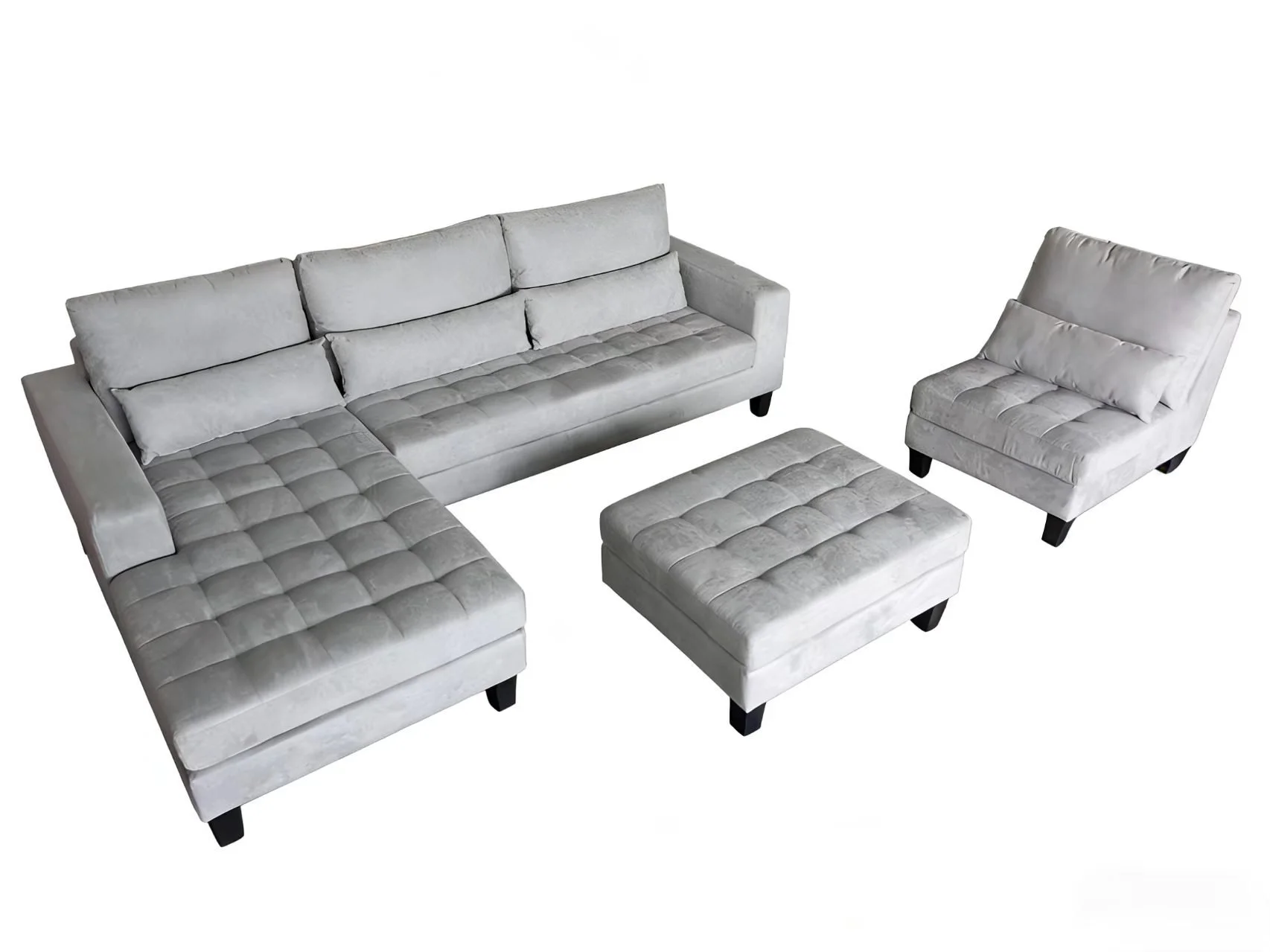 S6839LG 4-Piece Modern Grey Microfiber Sectional Couch Sofa Set