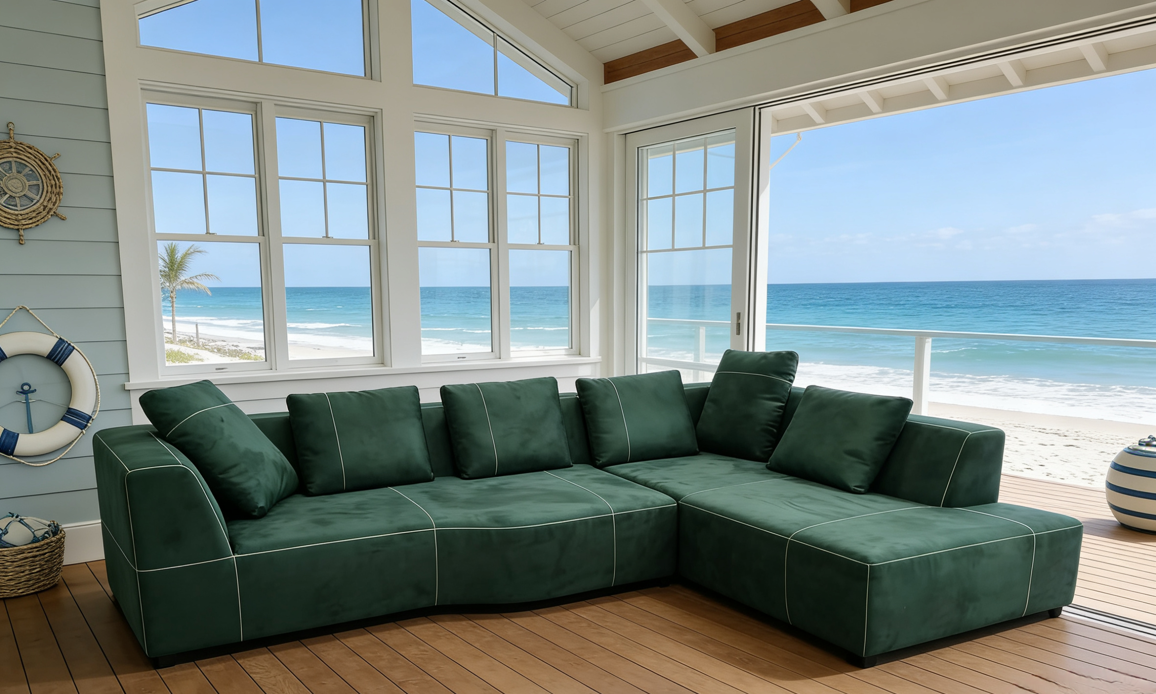 S8803R 2PC. GREEN MICROFIBER MODERN SECTIONAL SOFA