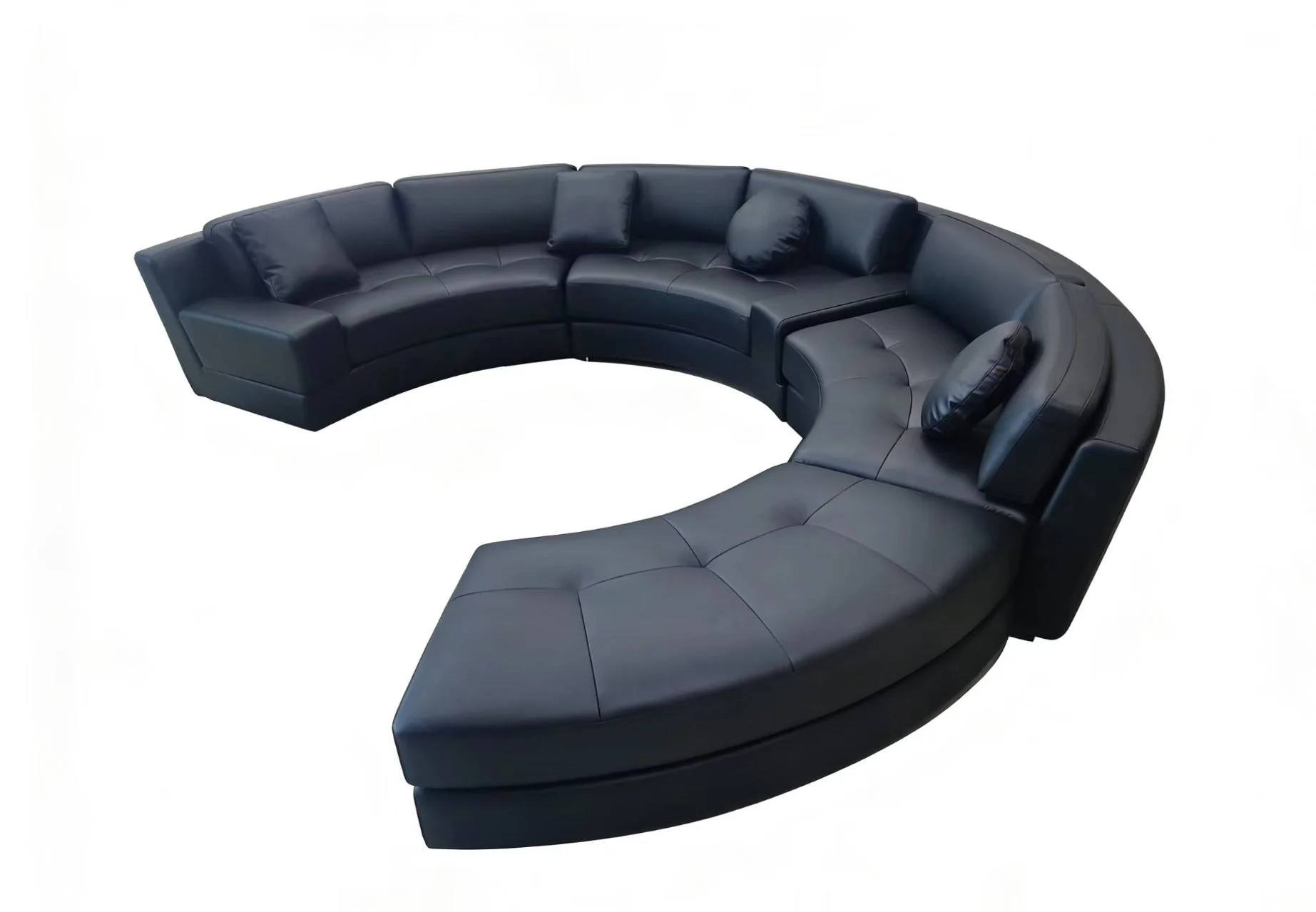 S606 4-Piece Modern Black Leather Semi Circular Round Sectional Sofa Set