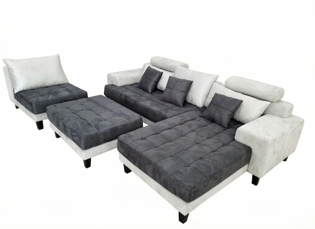 S150CR 4pc. Grey and Dark Grey finish Modern Microfiber Sectional Chaise Sofa Set