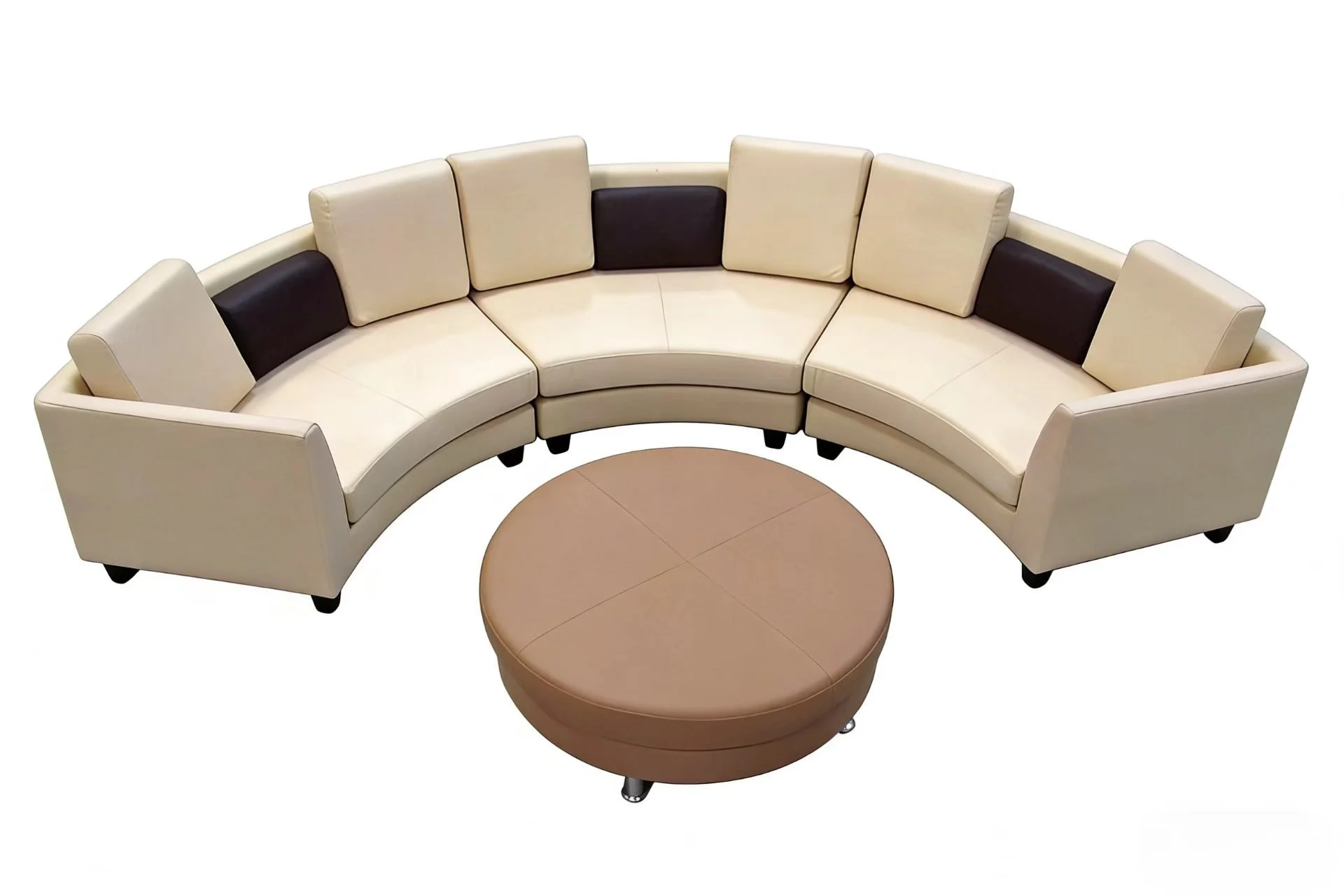 S406VA 4pc. Semi circular Round Leather Sofa Set with round ottoman