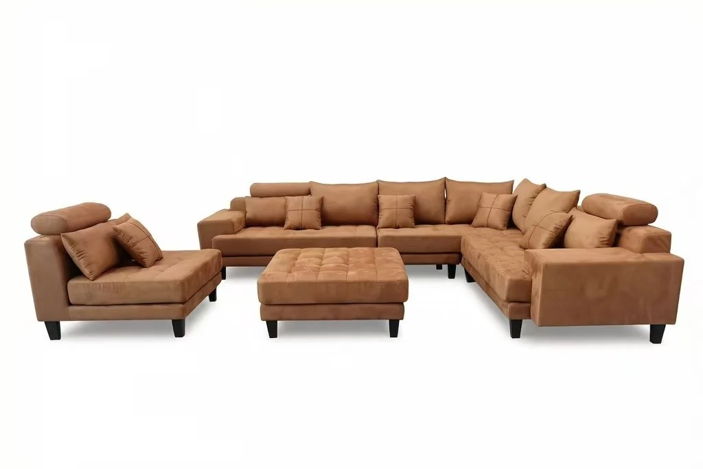 S150D 5pc. Solid Grey Orange Brown Microfiber Fabric Reversible Sectional Sofa Set