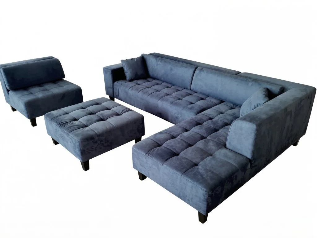 S1107LBK 4pc. Modern Black Microfiber Sectional Couch Sofa