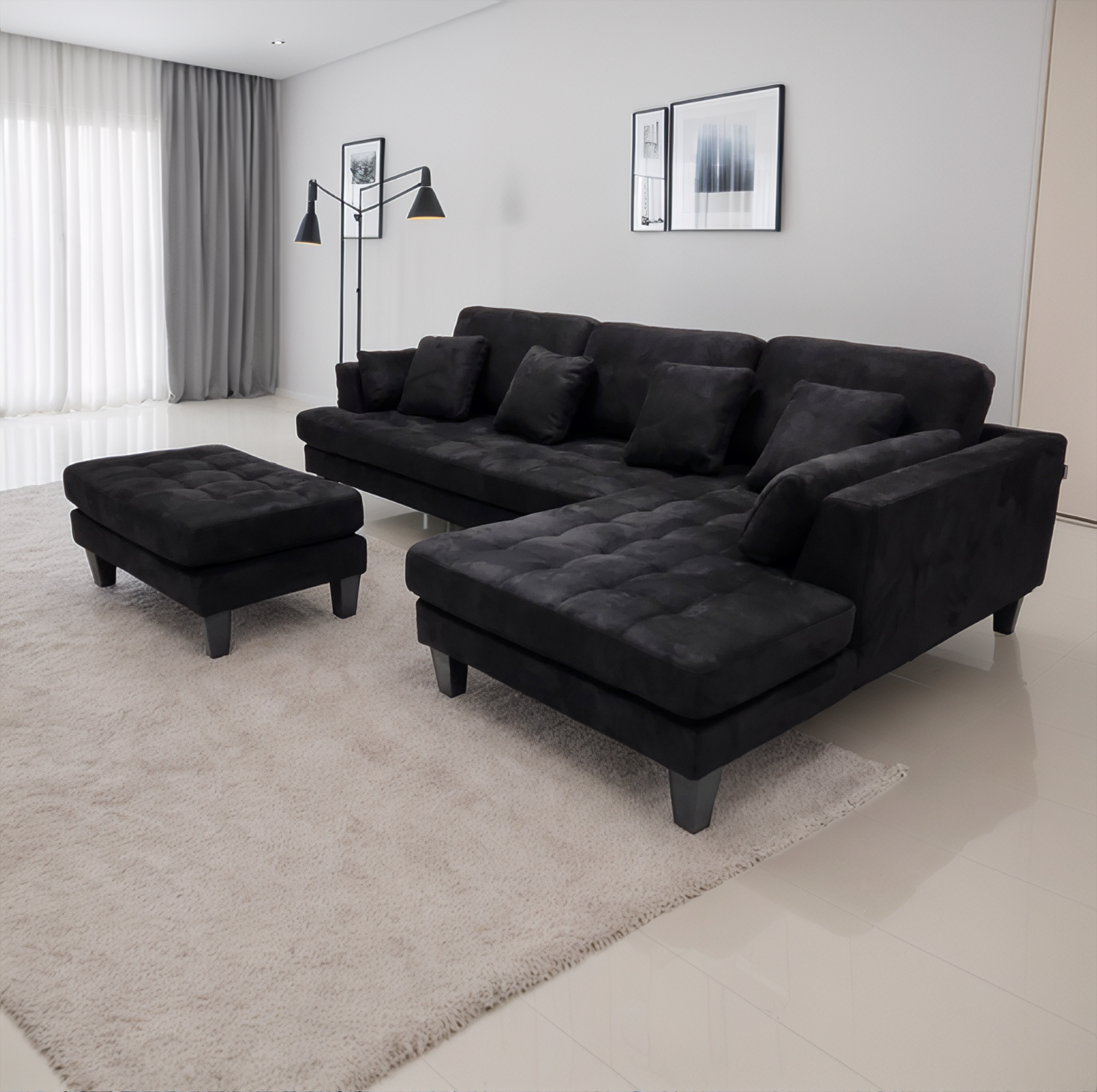 S168RW 3pc.  High Quanlity Black Modern Microfiber Sectional Sofa Set