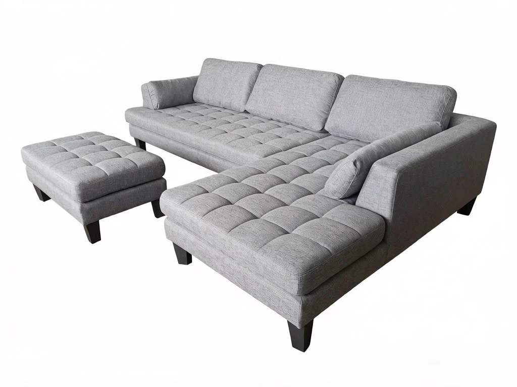 S168RYE Contemporary Golden Yellow Microfiber Fabric Sectional Sofa Chaise Ottoman