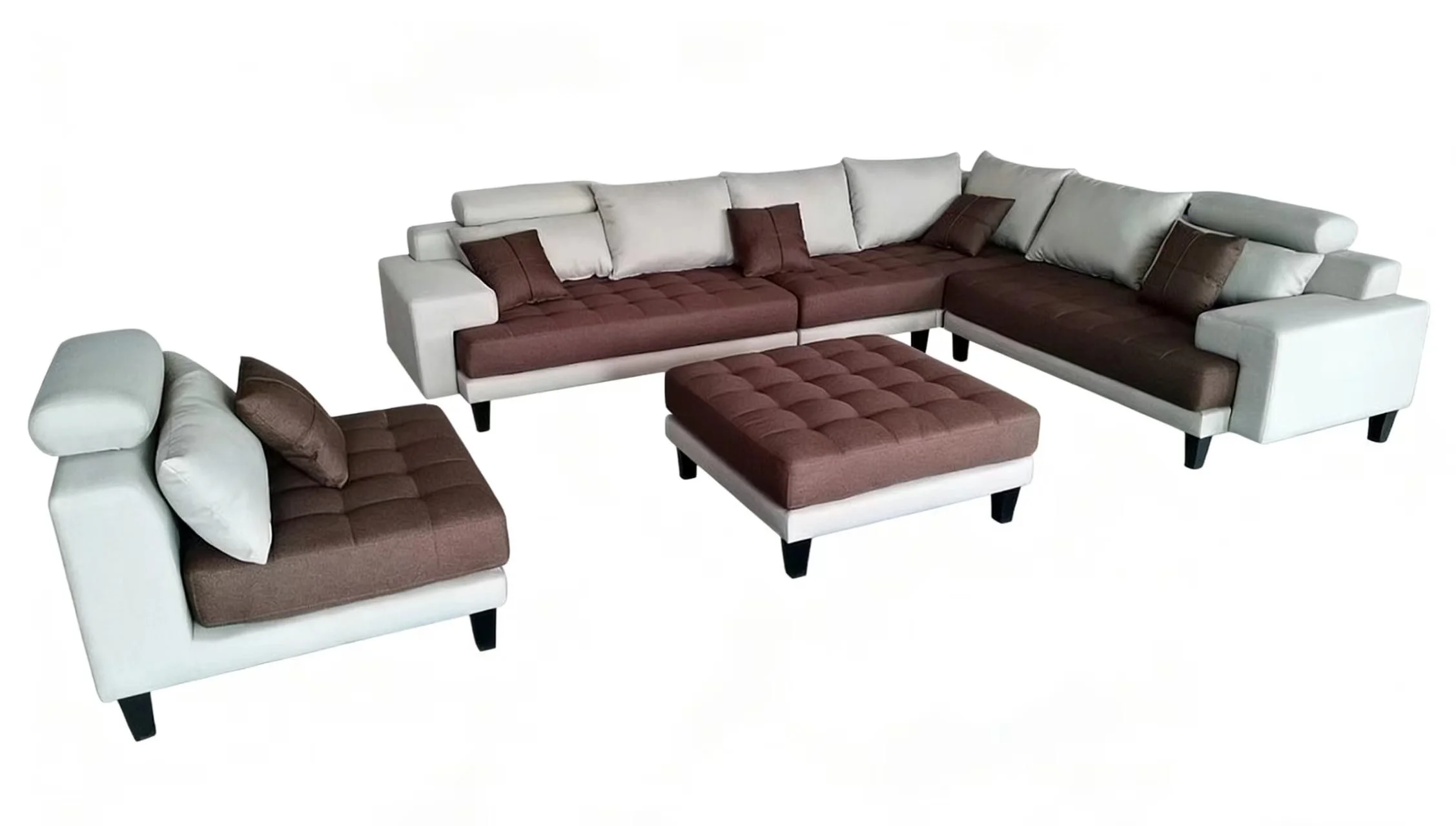 S150DNE 5pc. Natrual cream and Dark Brown Espresso finish Line Fabric  Reversible Sectional Sofa Set