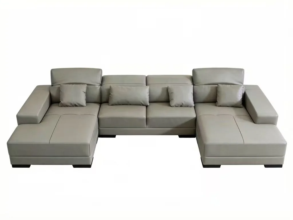 S1013 3pc. U shape Sectional Leather Sofa Set with side table and bookshelf