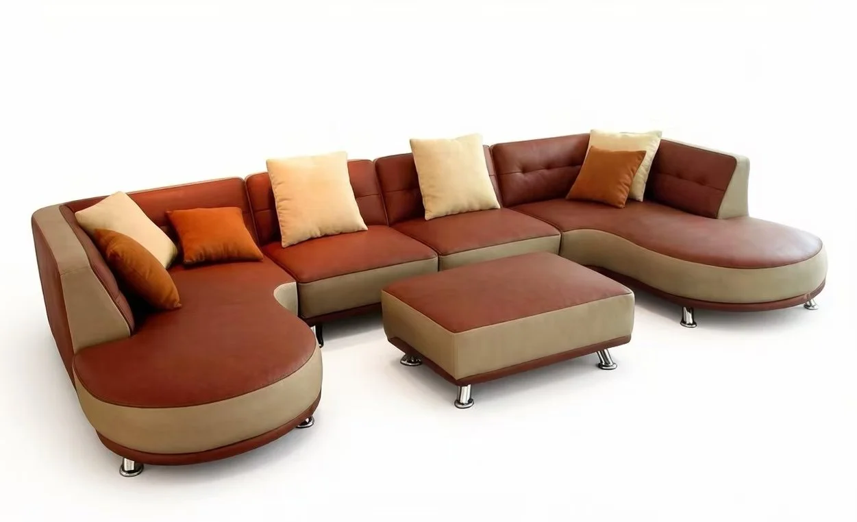 S89B 5pc. U shape double round end chaise sectional Leather Sofa Set