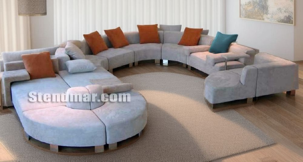 6pc. Modern Modular Curved Leather Like Microfiber Fabric Sectional Sofa Set