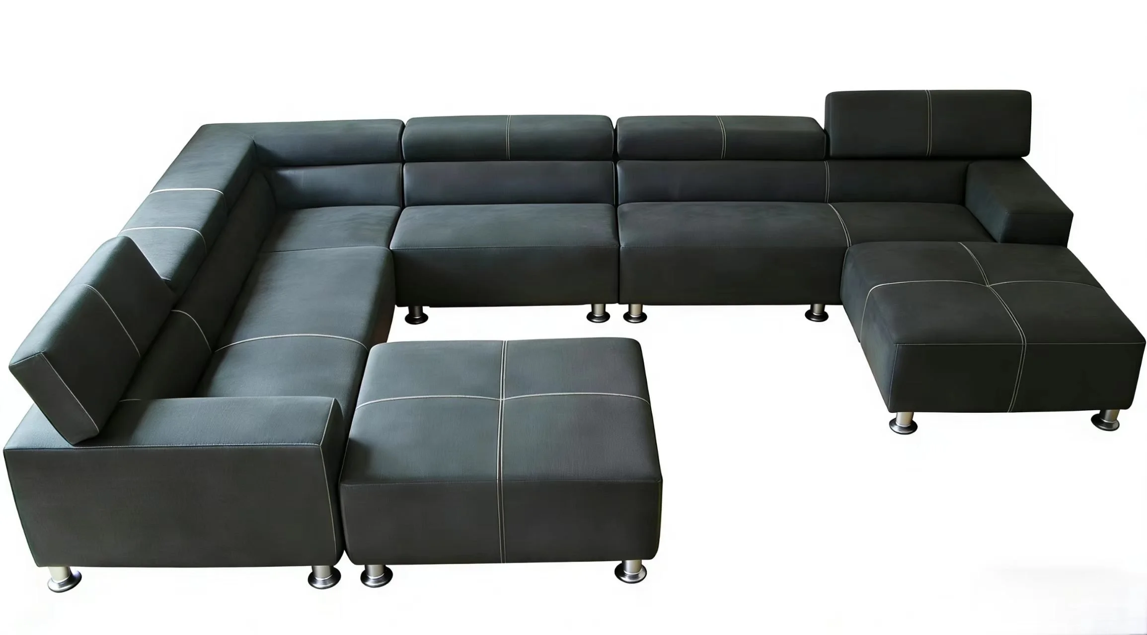 S205  6pc. Adjustable headrest sectional Leather Sofa Set with 2 ottomans