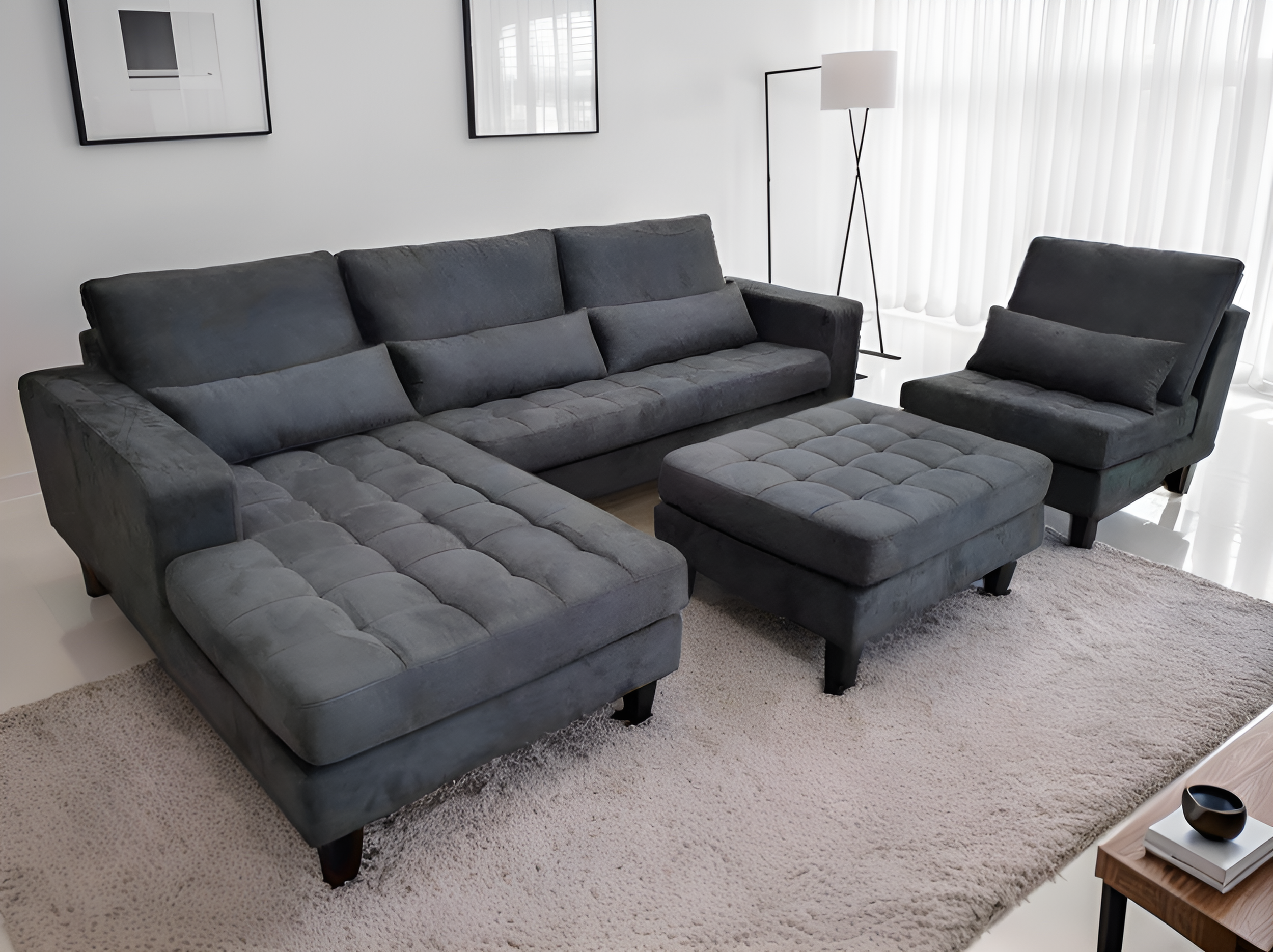 S6839LDG High Back Support Modern Dark Grey finish Microfiber Sectional Sofa Couches Set