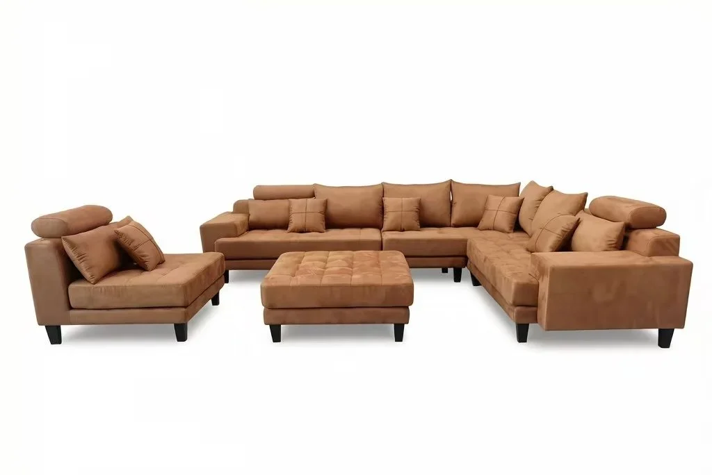 S150DTN  5PC. TAN  CY 6600-6 FINISH REVERSIBLE CORNER SECTIONAL MICROFIBER FABRIC SOFA SET