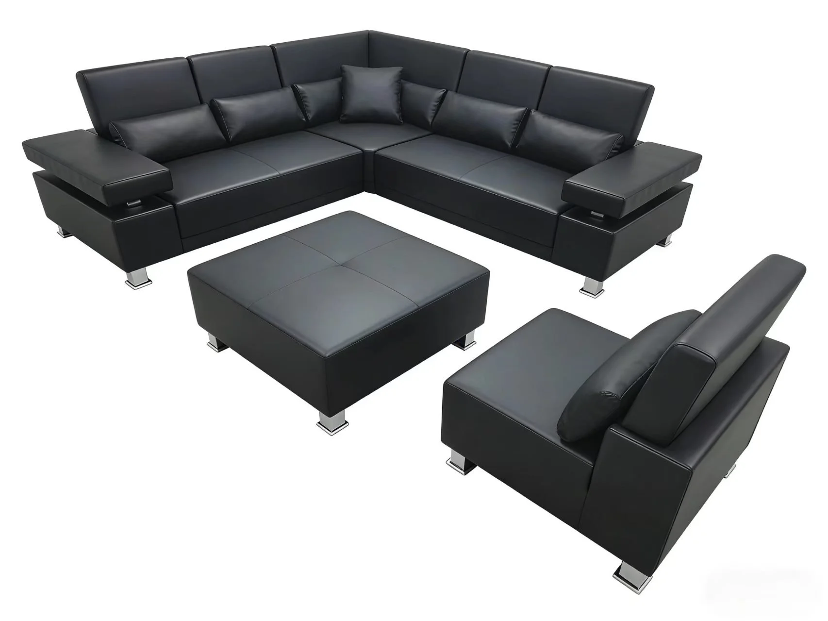 S1506F 5pc. U shape Sectional Leather Sofa Set with adjustable headrests