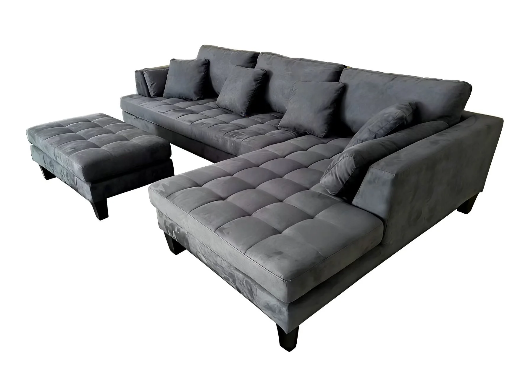 2pc Contemporary Dark Grey Microfiber Fabric Sectional Couch Sofa  S168RDG