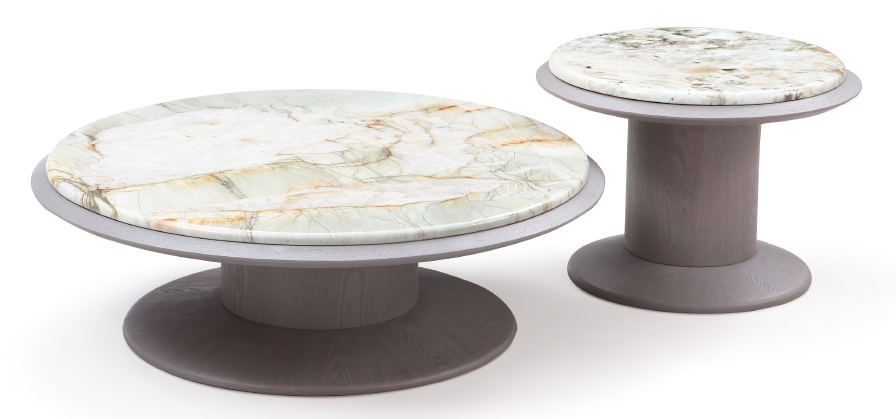 2PC WHITE MARBLE  ROUND COFFEE TABLE