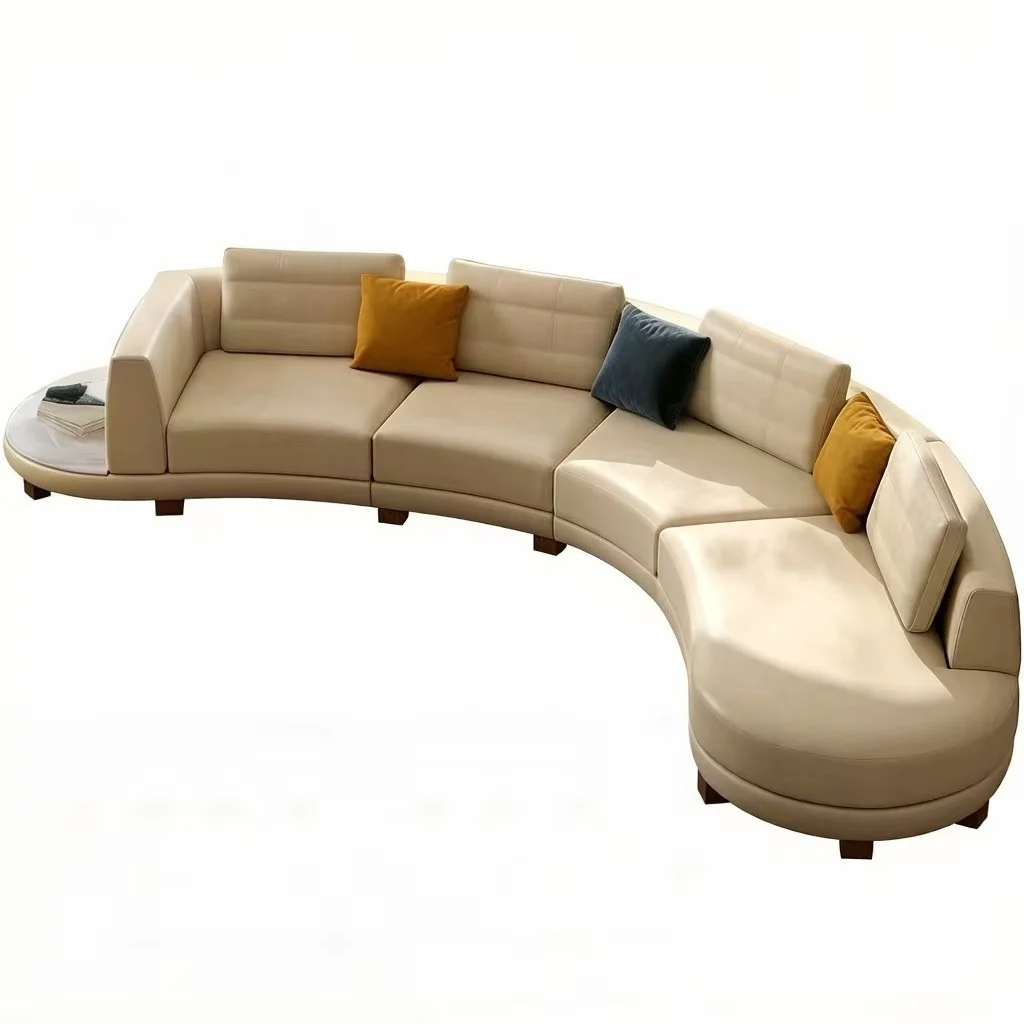S806  4PC. 176“L x 40.5"D x 32.5"H SEMI CIRCULAR ROUND LEATHER SOFA SET