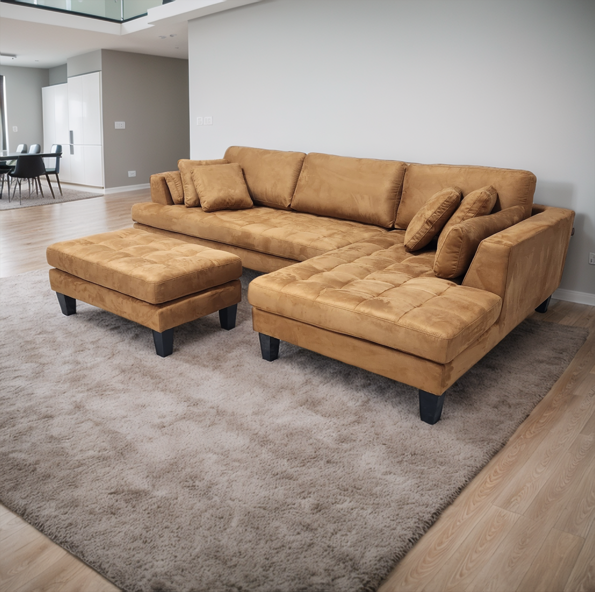 S168RTB 3pc Contemporary  Orange Brown Microfiber Fabric Sectional Couch Sofa